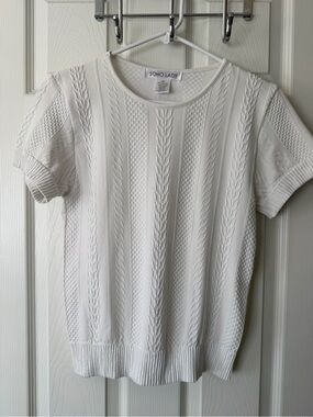 Soho Lady White Short-Sleeve Cable Knit Tee